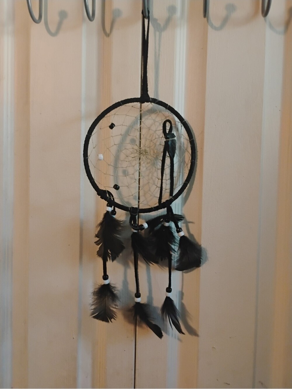 Black Dream Catcher Wall Hanging Decor Black Feathers Beads Arrowhead Accent